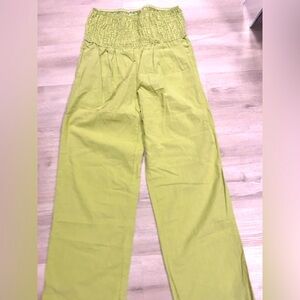 Green Lightweight Cotton Elastic High Waist Side Pocket Palazzo Wide Leg Pants M